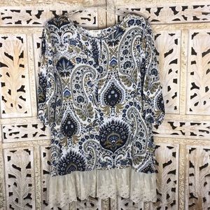Umgee Paisley Floral Lace Boho Tunic Dress Size M